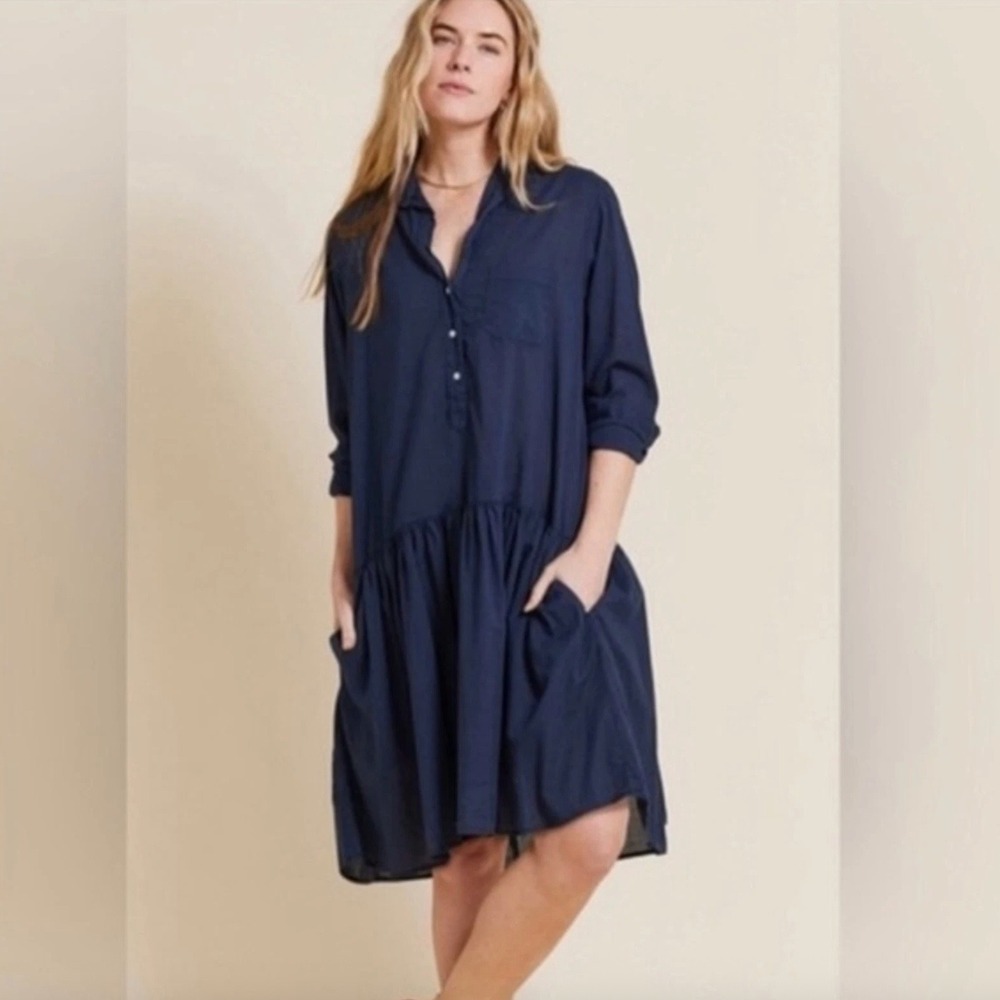 Grayson Changemaker Dress Navy Blue Cotton Drop Waist Shirt Dress Size 1/Small